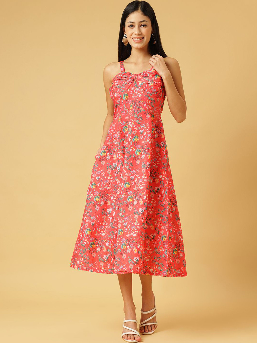 TRYMISFIT Women Floral Printed Layered Crepe Shift Midi Dress