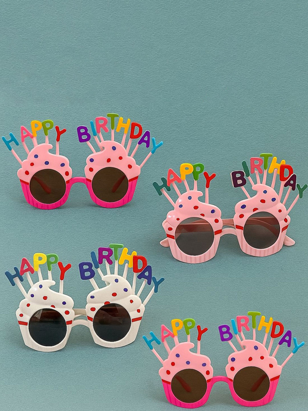 Baskety Kids Pack Of 4 Sweet Cupcake Happy Birthday Sunglasses HBD goggles_random_PK4