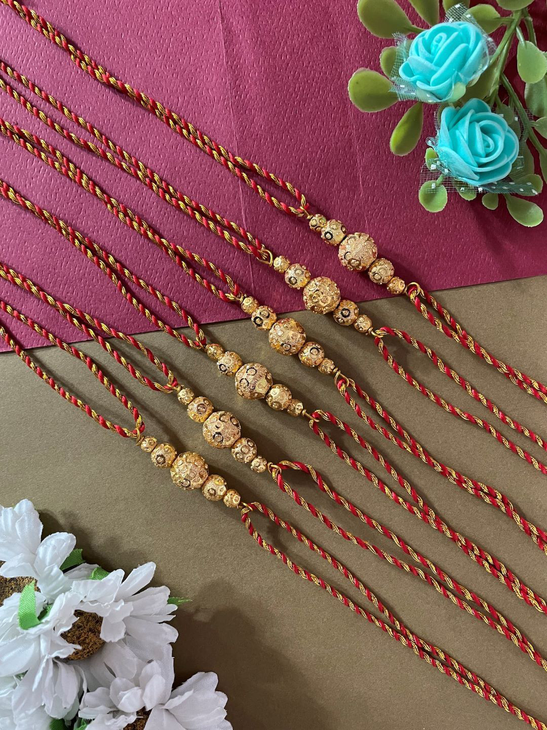 Digital Dress Room Set Of 6 Gold-Plated Ball Thread Rakhis
