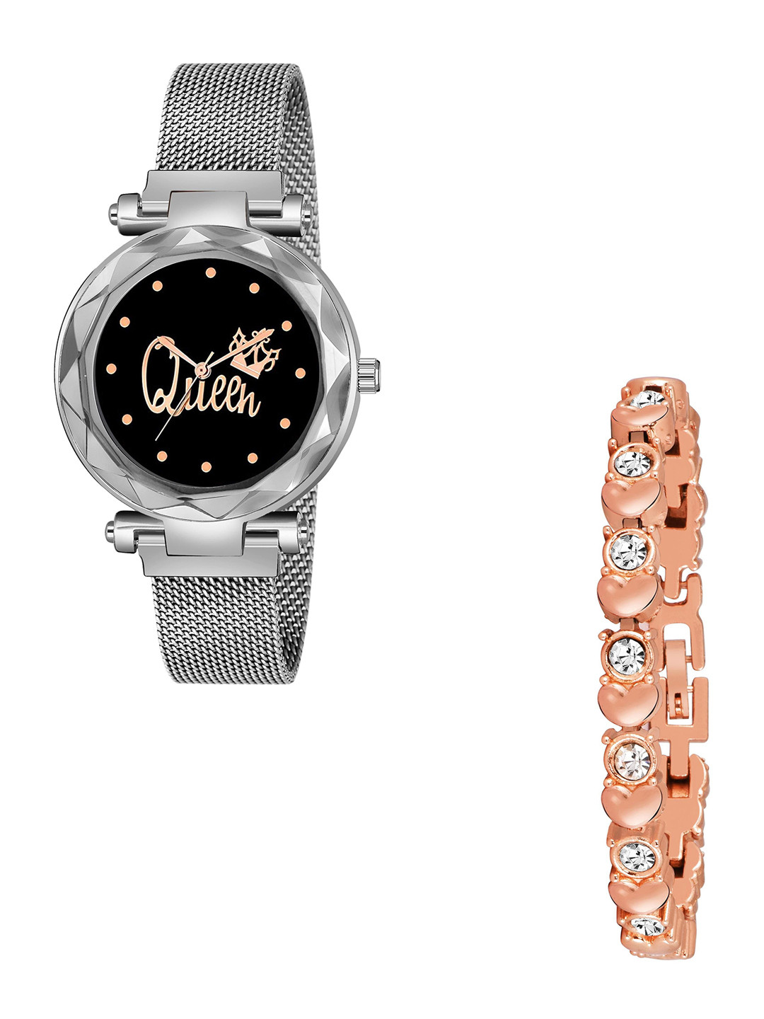 CSAMON Women Dial &  Analogue Watch With Bracelet Queen Silver maganet copper Bracelet