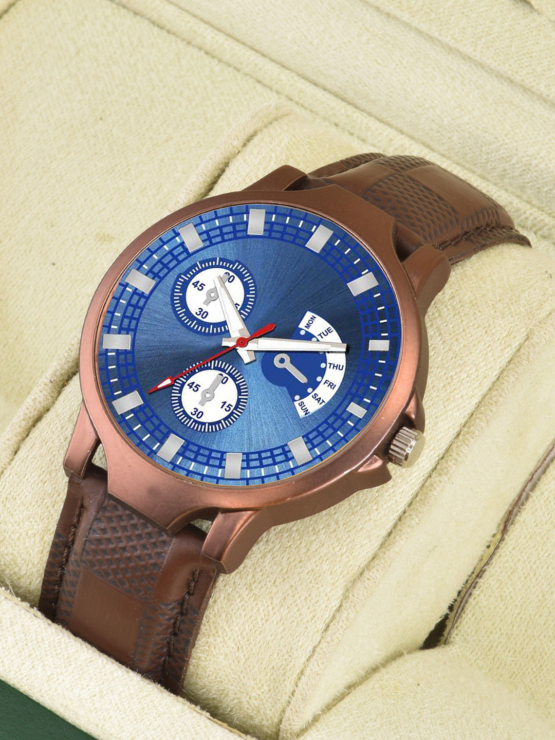 CSAMON Men Embellished Dial & Leather Straps Watch Blue Aeviyo dial 1016 Brown Case