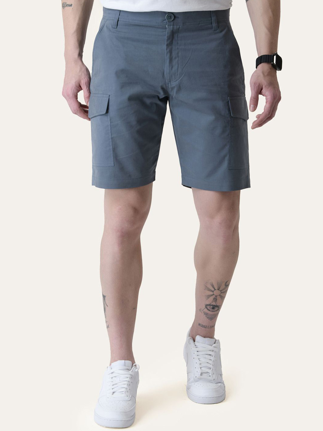 PERCH Men Regular Fit Mid-Rise Cotton Cargo Shorts