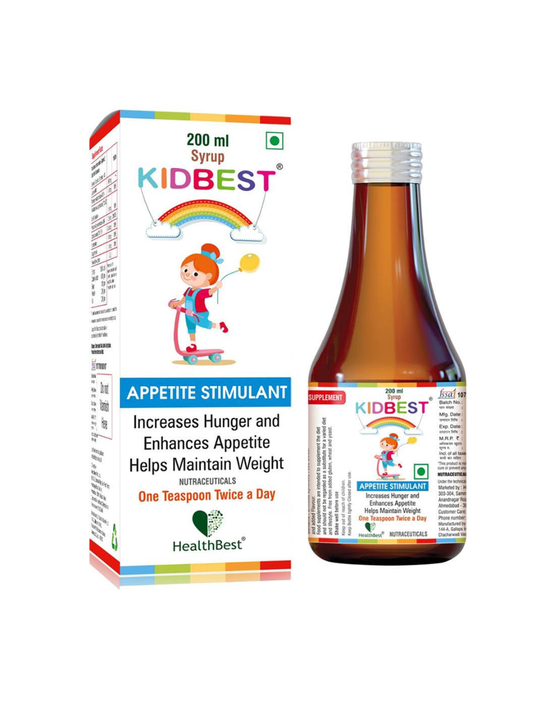 HealthBest Set Of 3 Kidbest Appetite Stimulant Syrup- 200 ml Each- Pineapple