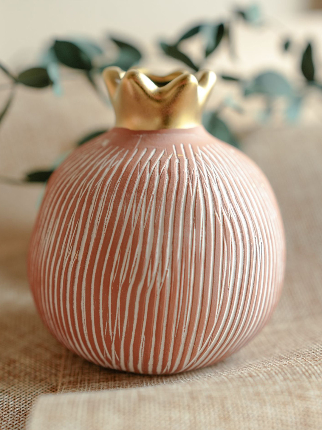 ArteCasa Red Striped Pomegranate-Shaped Medium-Vase