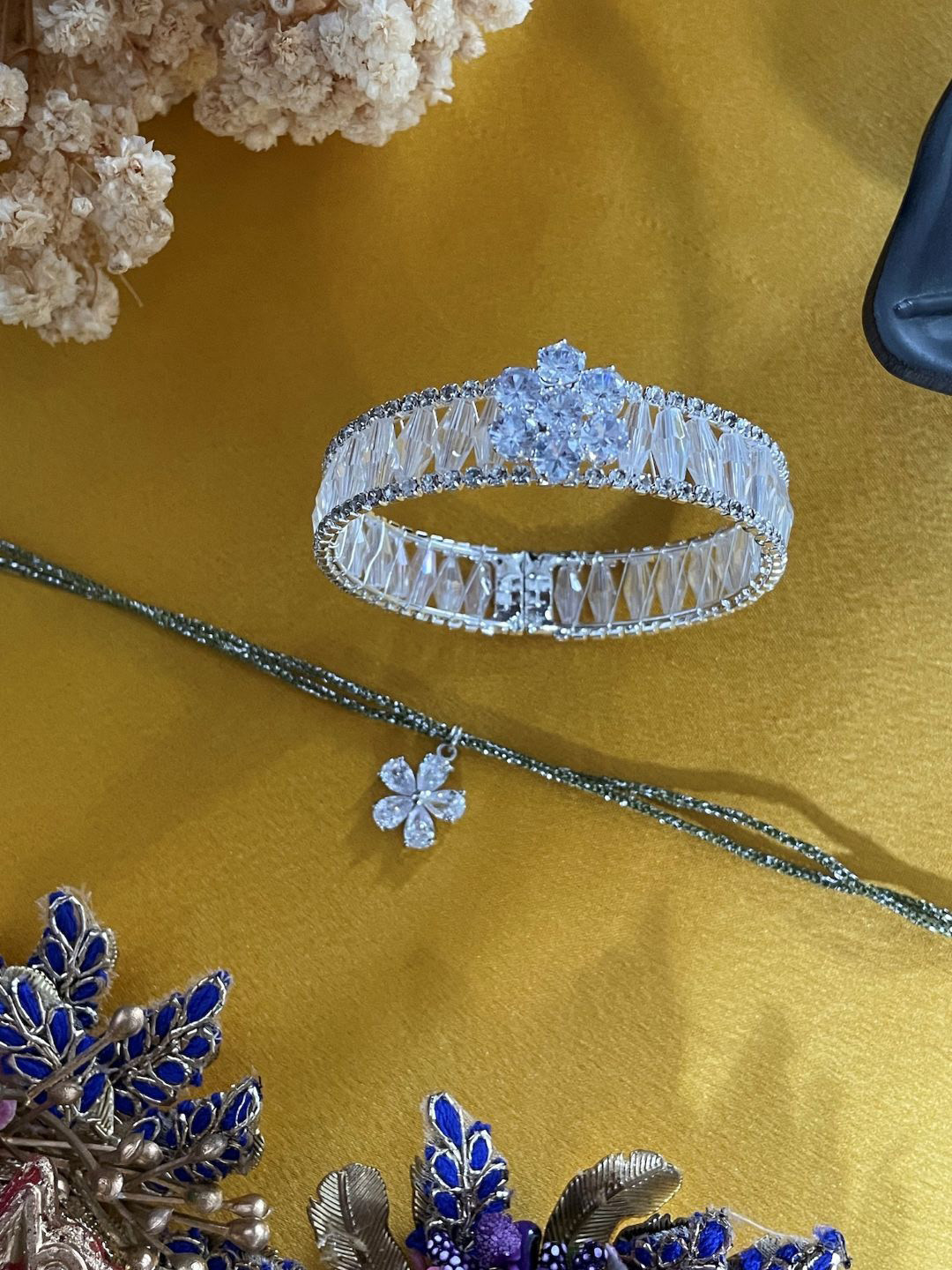 Digital Dress Room Artificial Stones Studded Flower Pendant Bangle Bhaiya Bhabhi Rakhis