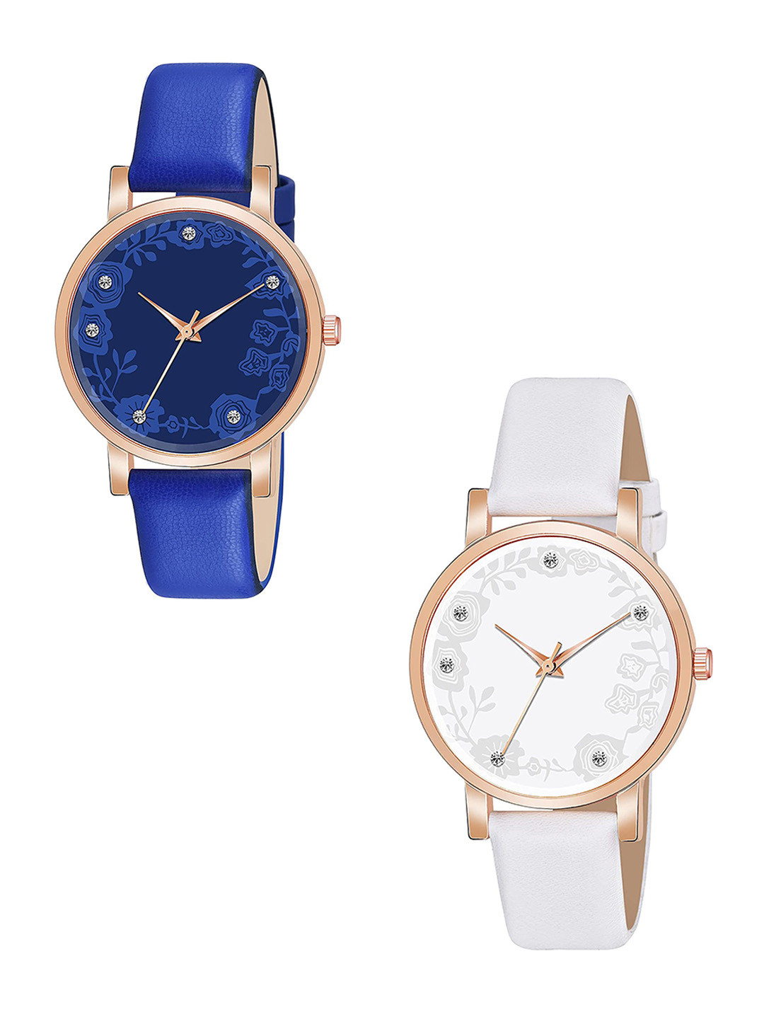 CSAMON Women Pack of 2 Round Dial & Straps Analogue Watch C36RG BLU WH R2 Leather