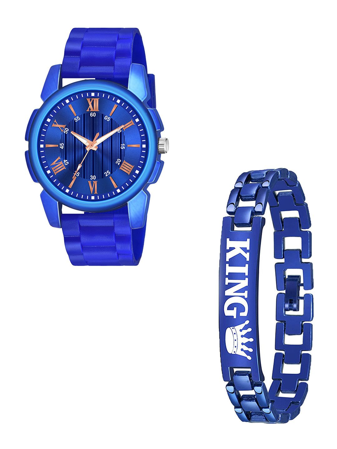 CSAMON Men Printed Analogue Watch & Bracelet J16 1016BLU D NEW PU K Bracelet