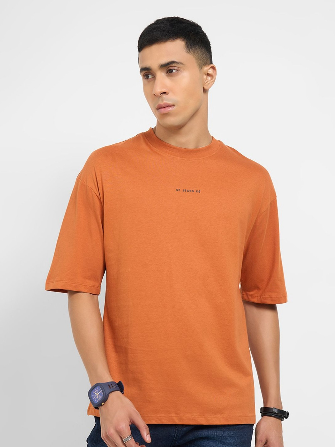 SF JEANS by Pantaloons Brand Logo Printed Pure Cotton Relaxed Fit T-shirt