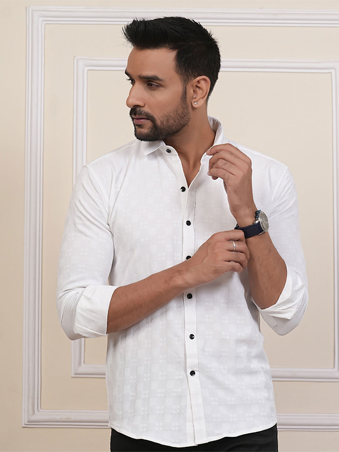 BADLAND Classic Fit Geometric Self Design Casual Shirt