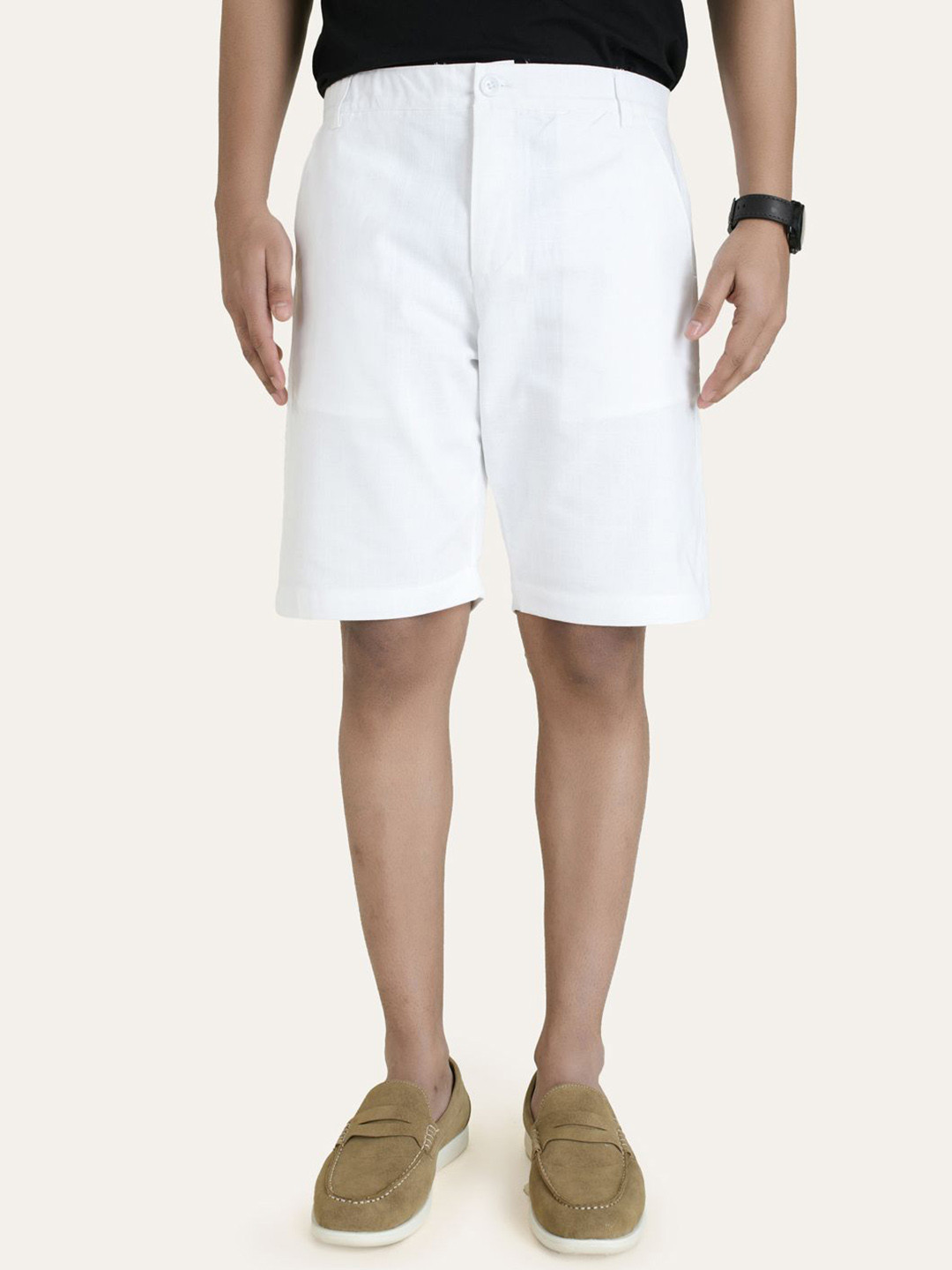 PERCH Men Linen Regular Fit Knee Length Shorts