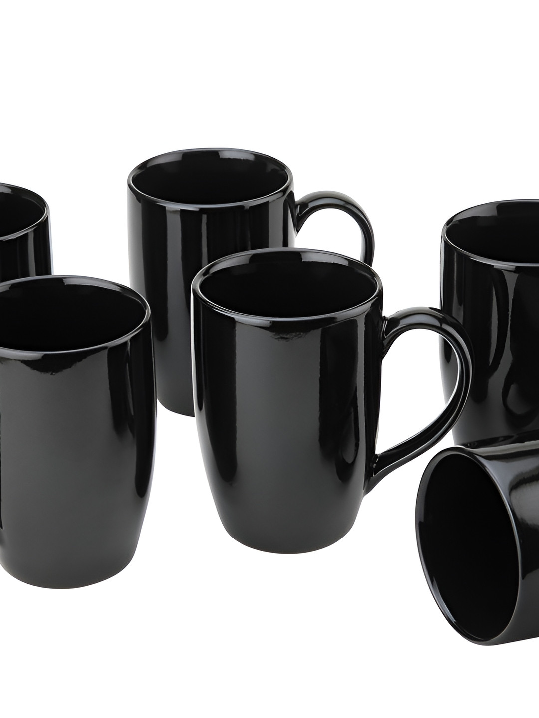 BODHI HOUSE Black 6 Pieces Ceramic Dishwasher And Microwave Safe Glossy Mugs