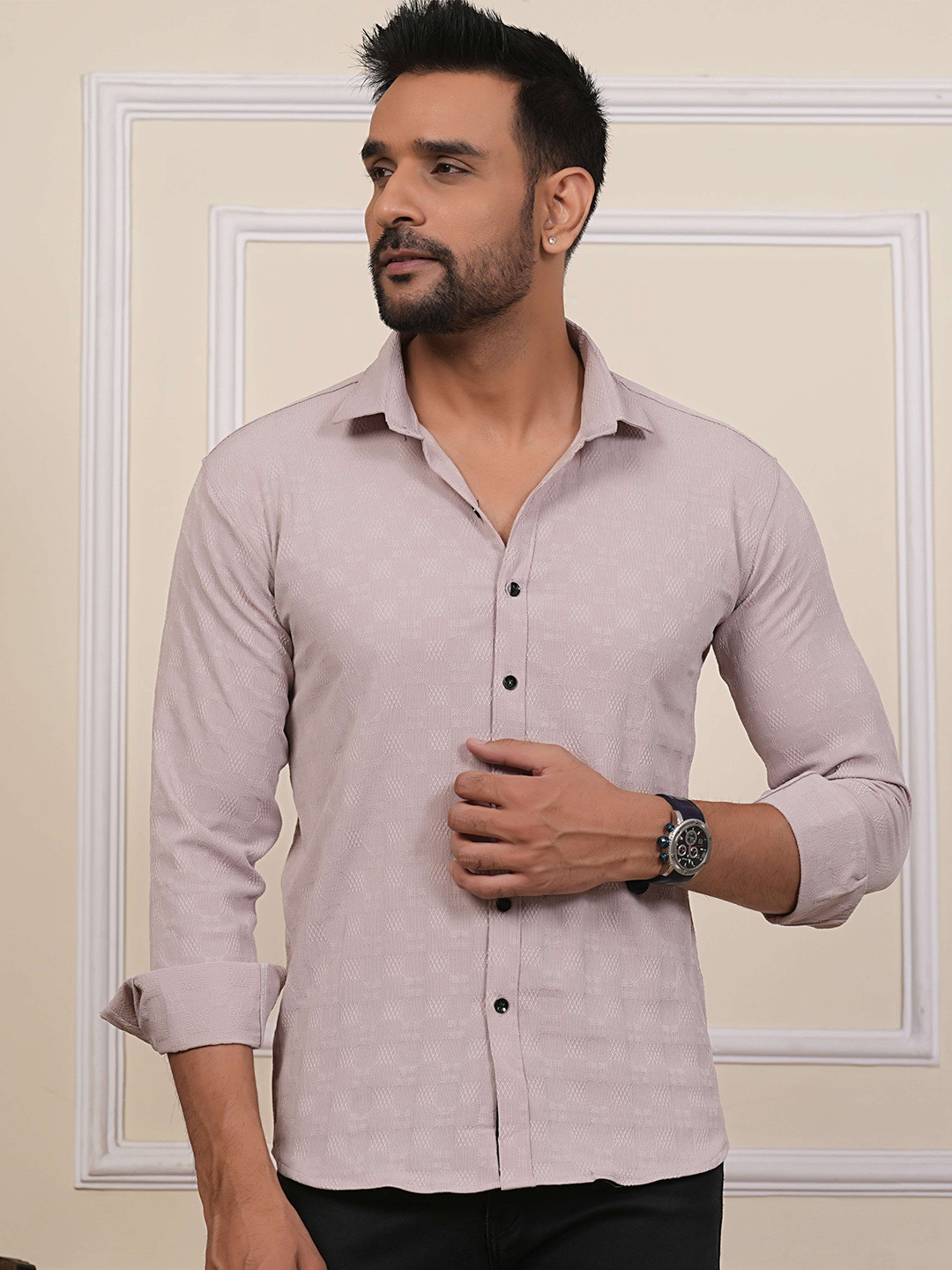 BADLAND Classic Fit Geometric Self Design Casual Shirt
