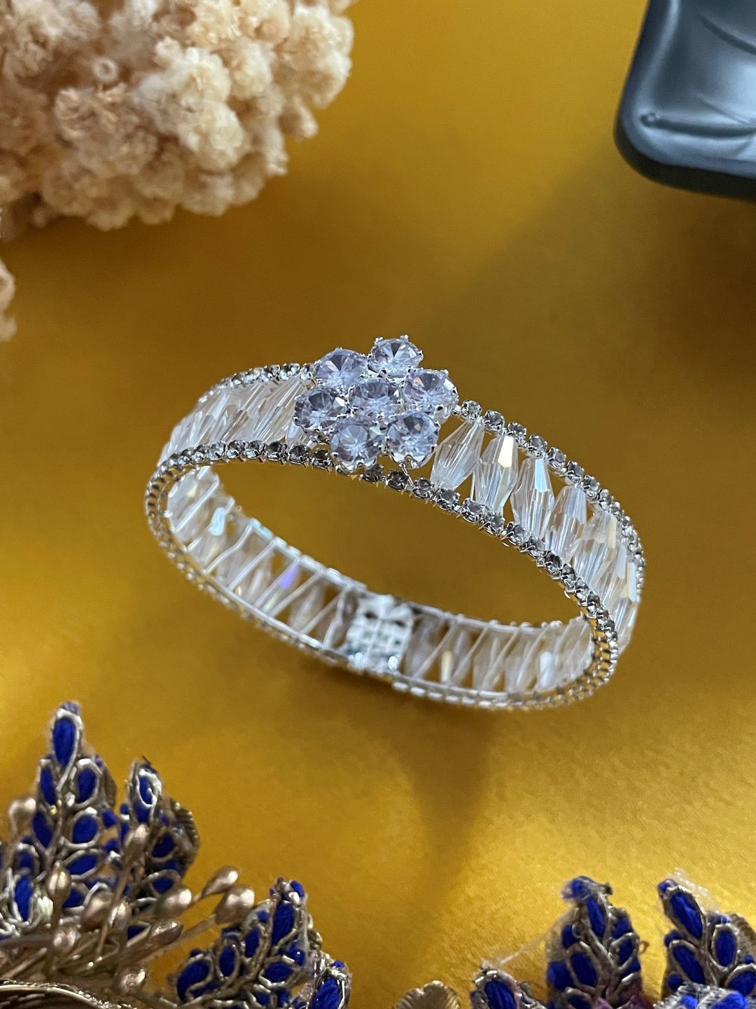 Digital Dress Room American Diamond Flower Kada Bracelet Rakhi