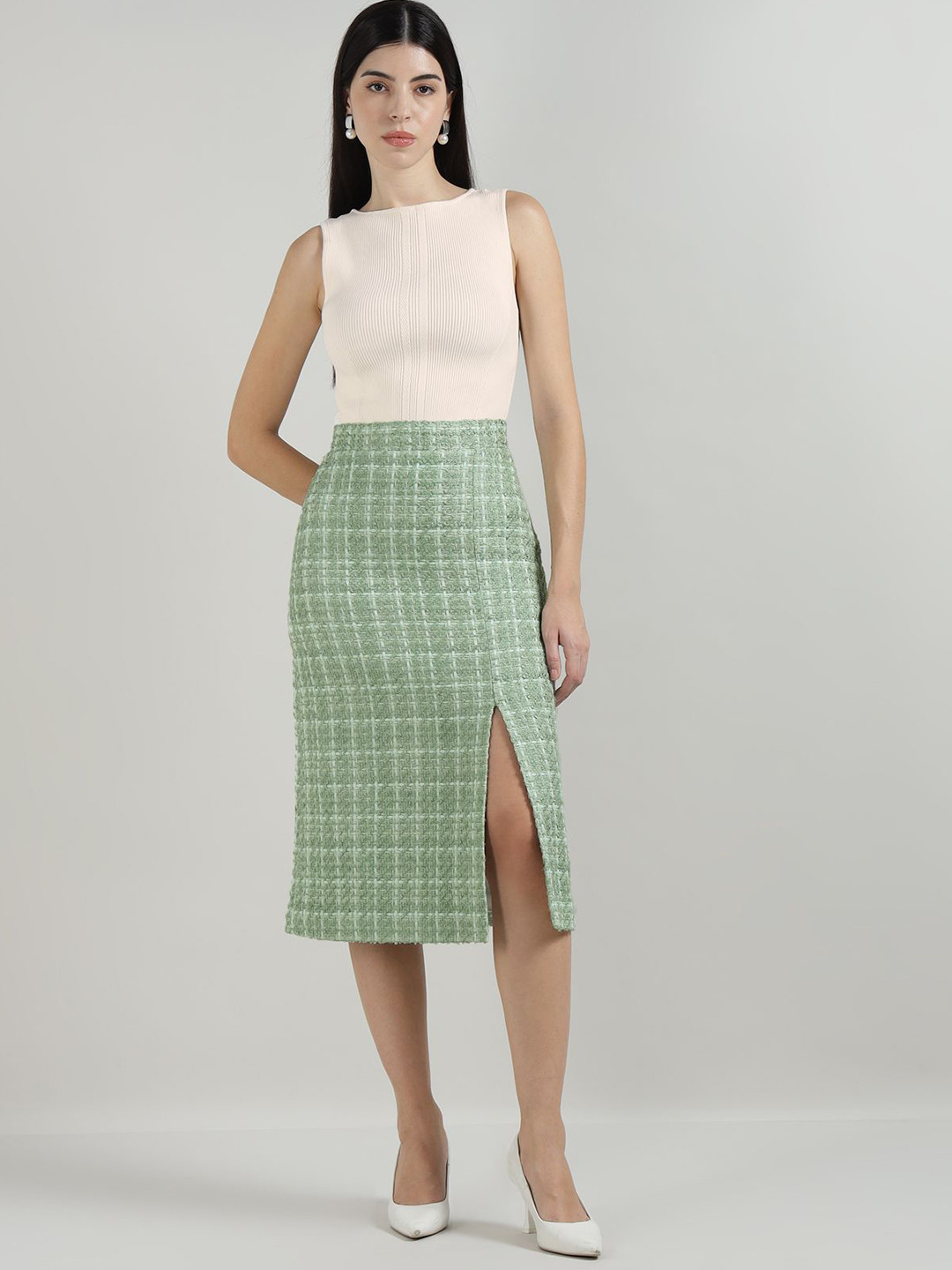 Ted Baker Women Checked Ribbed Sheath Slits Detail Dress