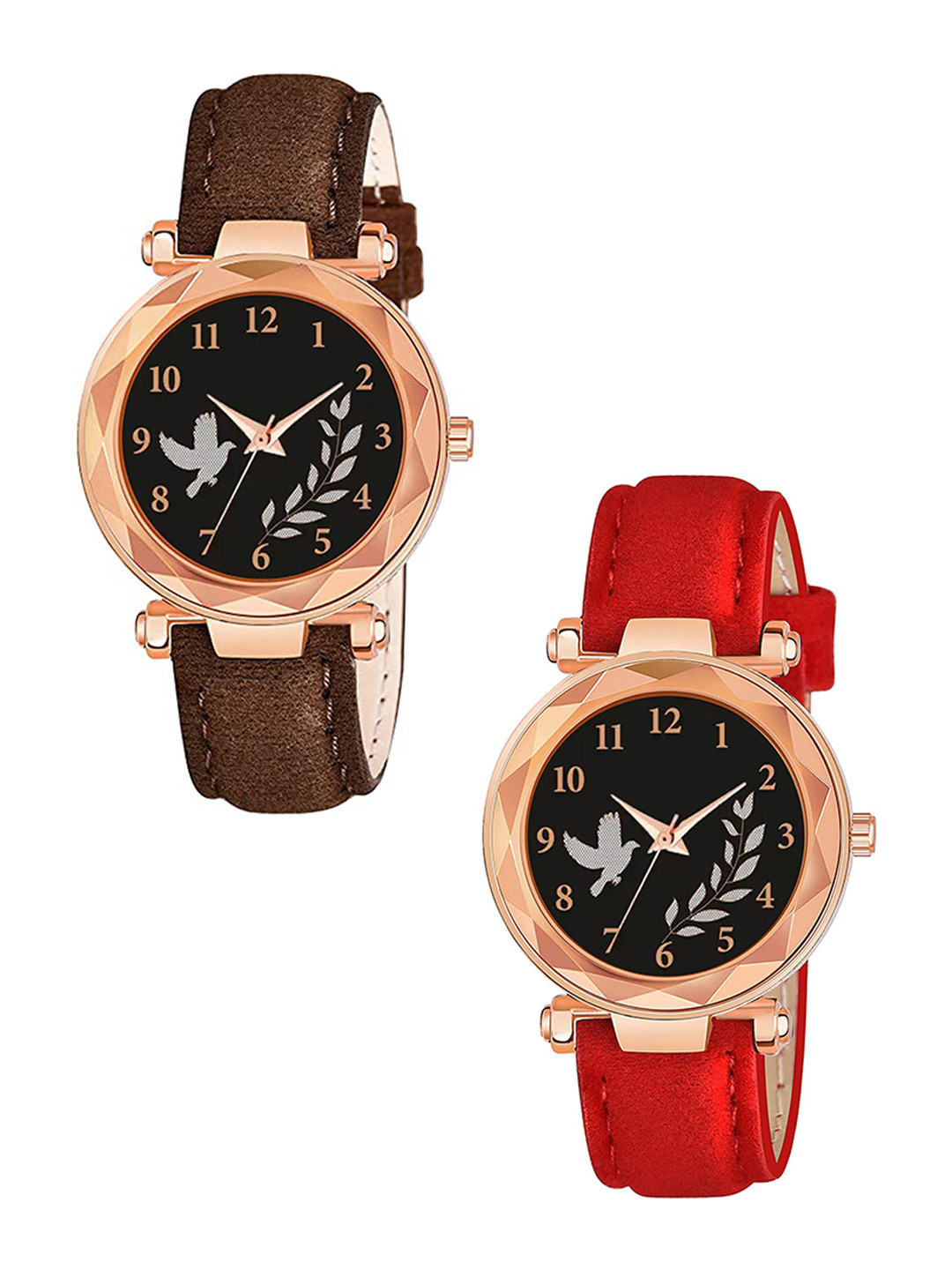Gopal Shopcart Women Pack Of 2 Printed Dial Analogue Watches GR379RG BIRD BRO RED Vel L