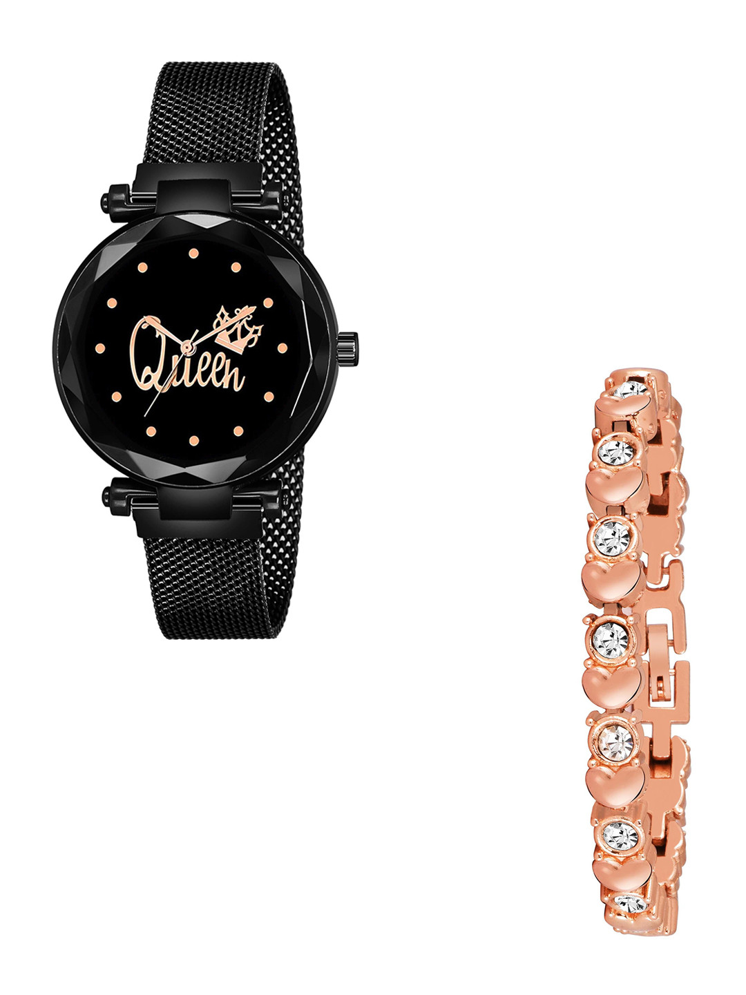 CSAMON Women Printed Dial Analogue Watch Queen Black maganet copper Bracelet