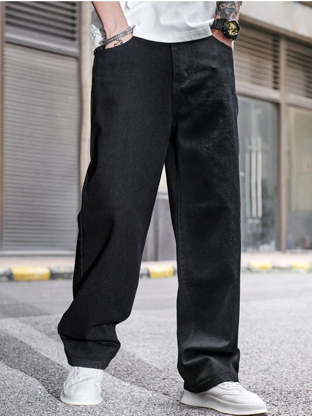 THE BEETEL HOUSE Men Light Fade Mid-Rise Stretchable Baggy Denim Jeans