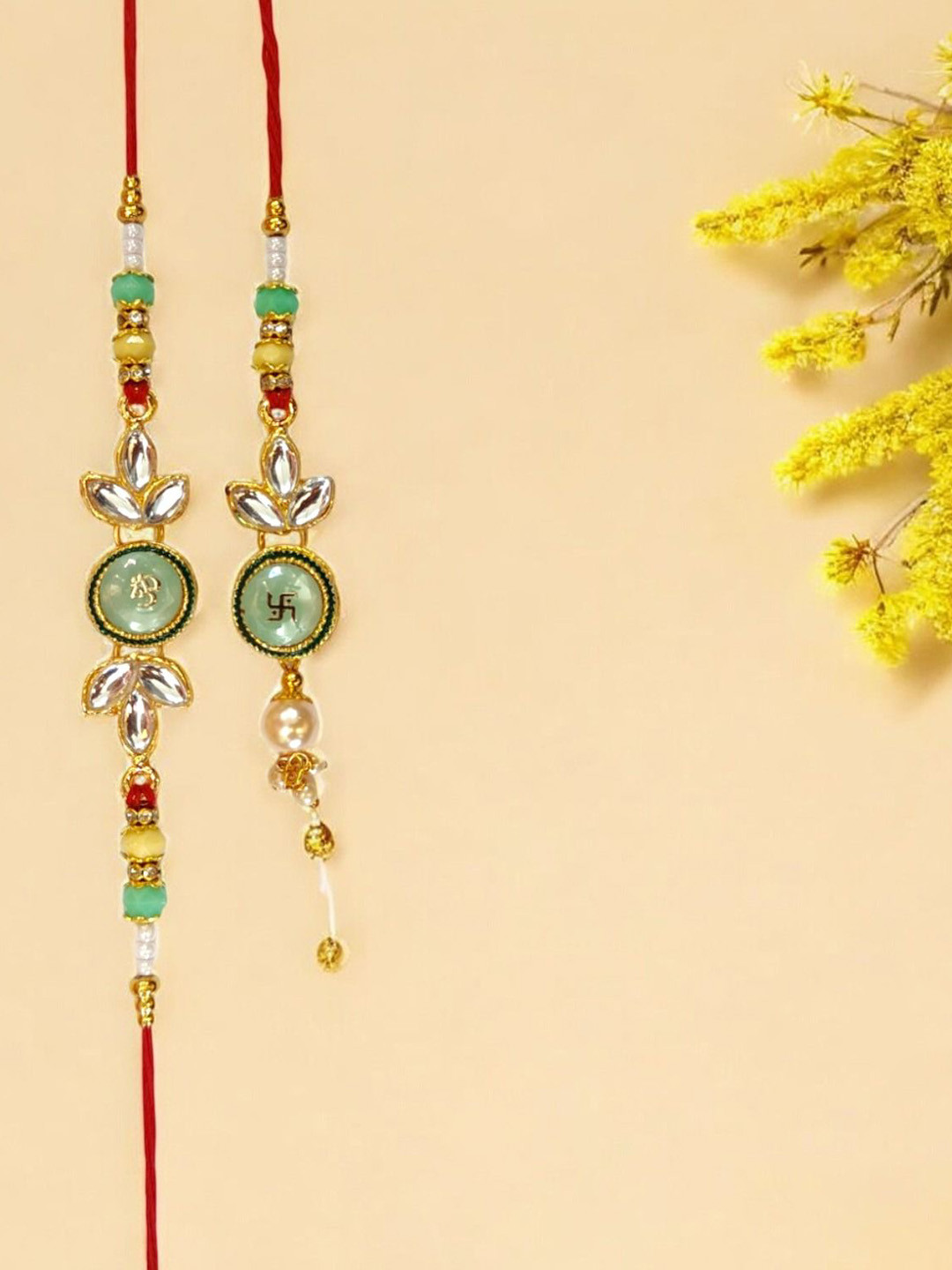 MISHAV Artificial Stones Studded & Beaded Bhaiya Bhabhi Rakhi