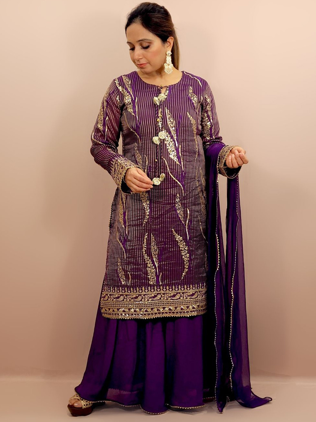 SAKSHI- The Wedding Store Women Ethnic Motifs Embroidered Kurta with Sharara & Dupatta