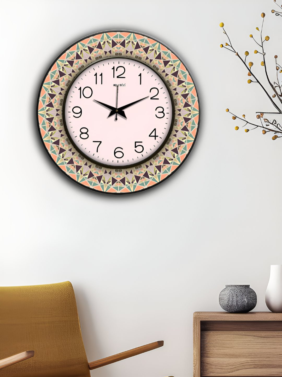 OLIVE TREE Lavender & Black Printed Round Shaped Contemporary Wall Clock