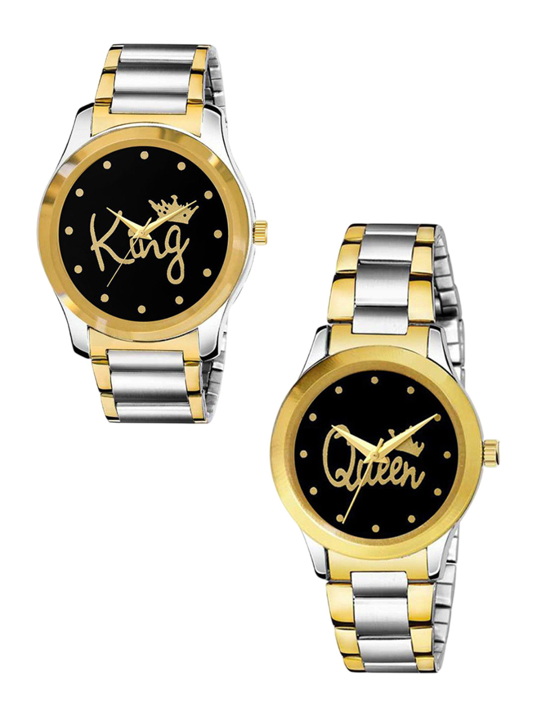 Gopal Shopcart Unisex Set Of 2 Bracelet Style Strap Analogue Watch GP Gold Kata King Queen