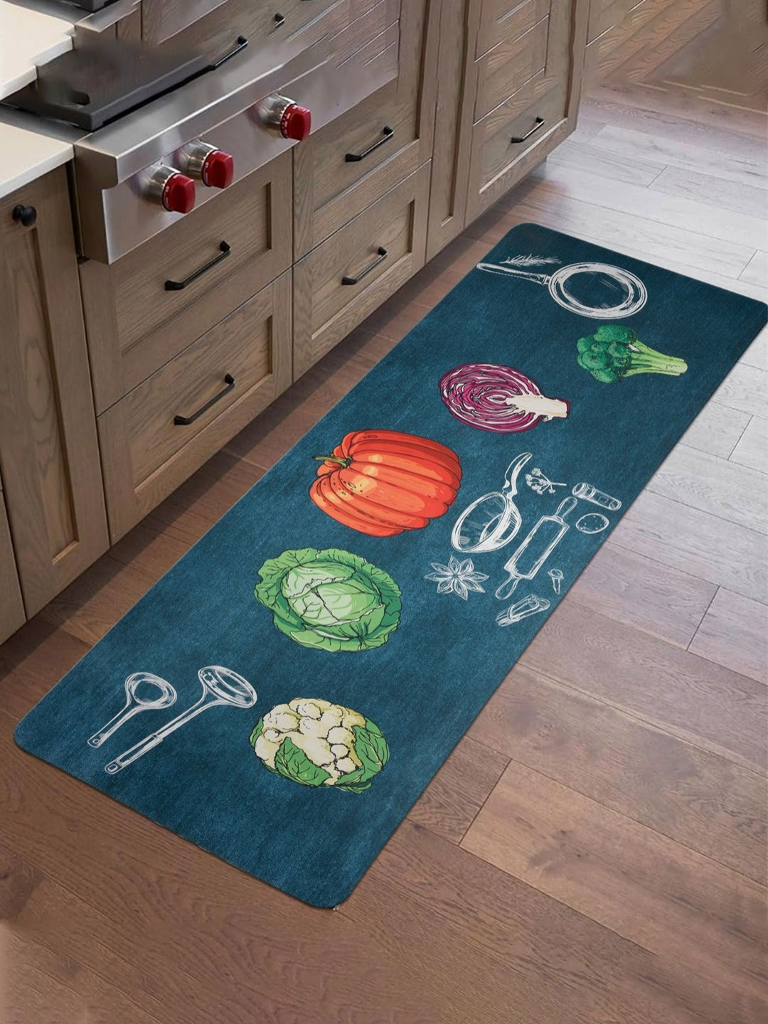 Aura Green & Red Printed Bed Side Runners For Home & Bedroom