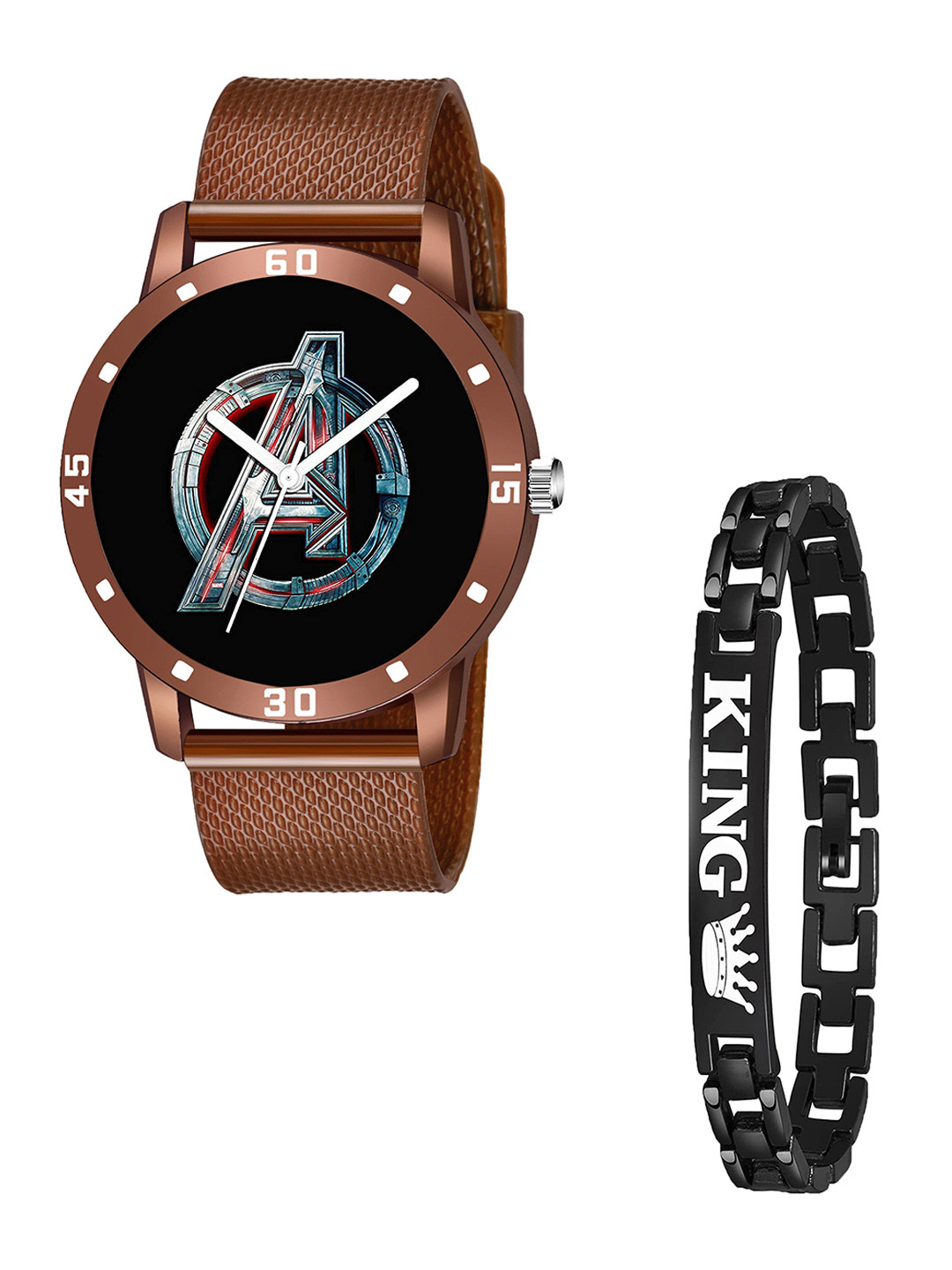 CSAMON Men Analogue Watch Gift Set avengers Brown Aeviyo Black King Bracelet