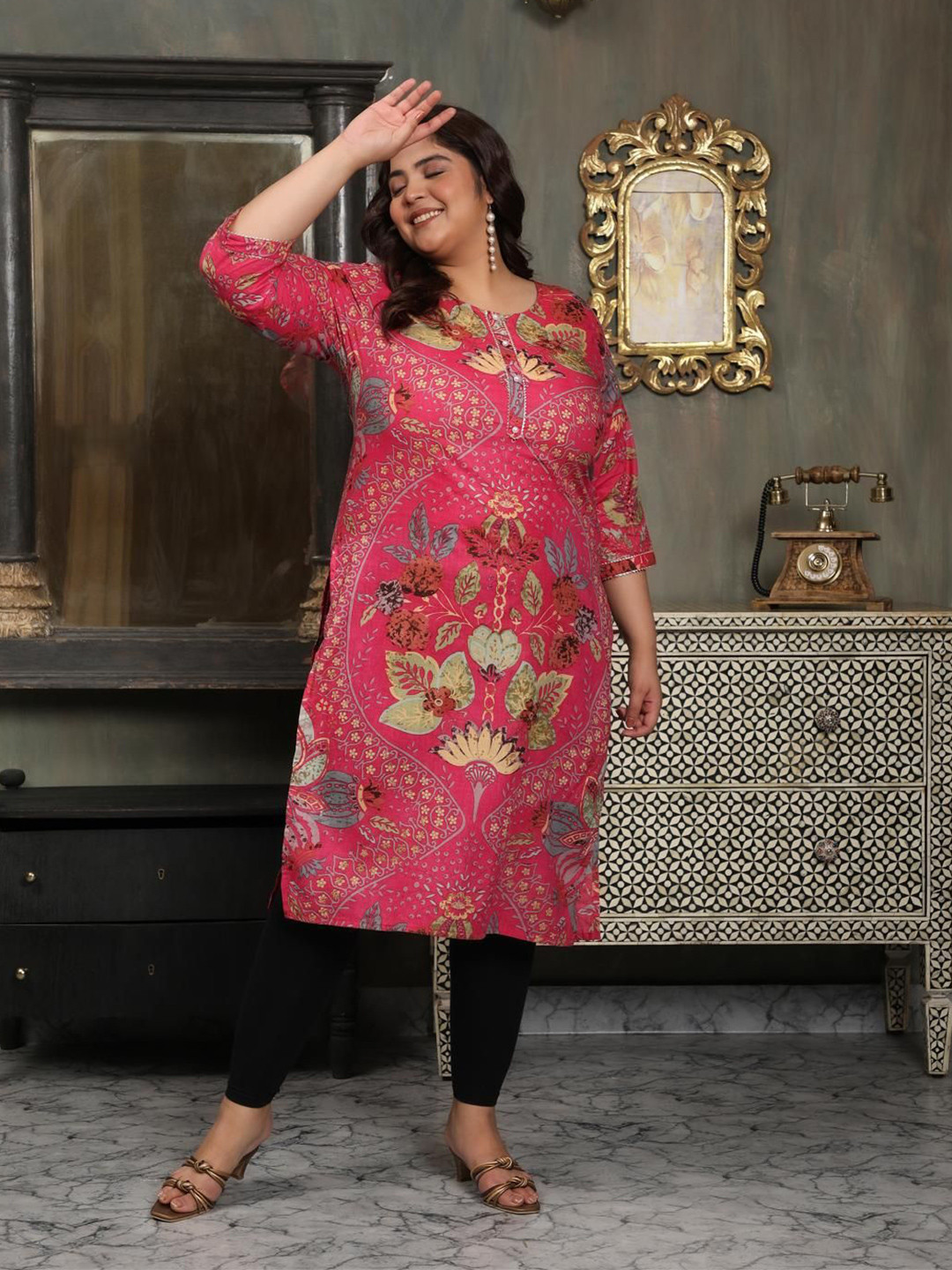 House Of Attire Women Plus Size Ethnic Motifs Printed Pure Cotton Straight Kurta