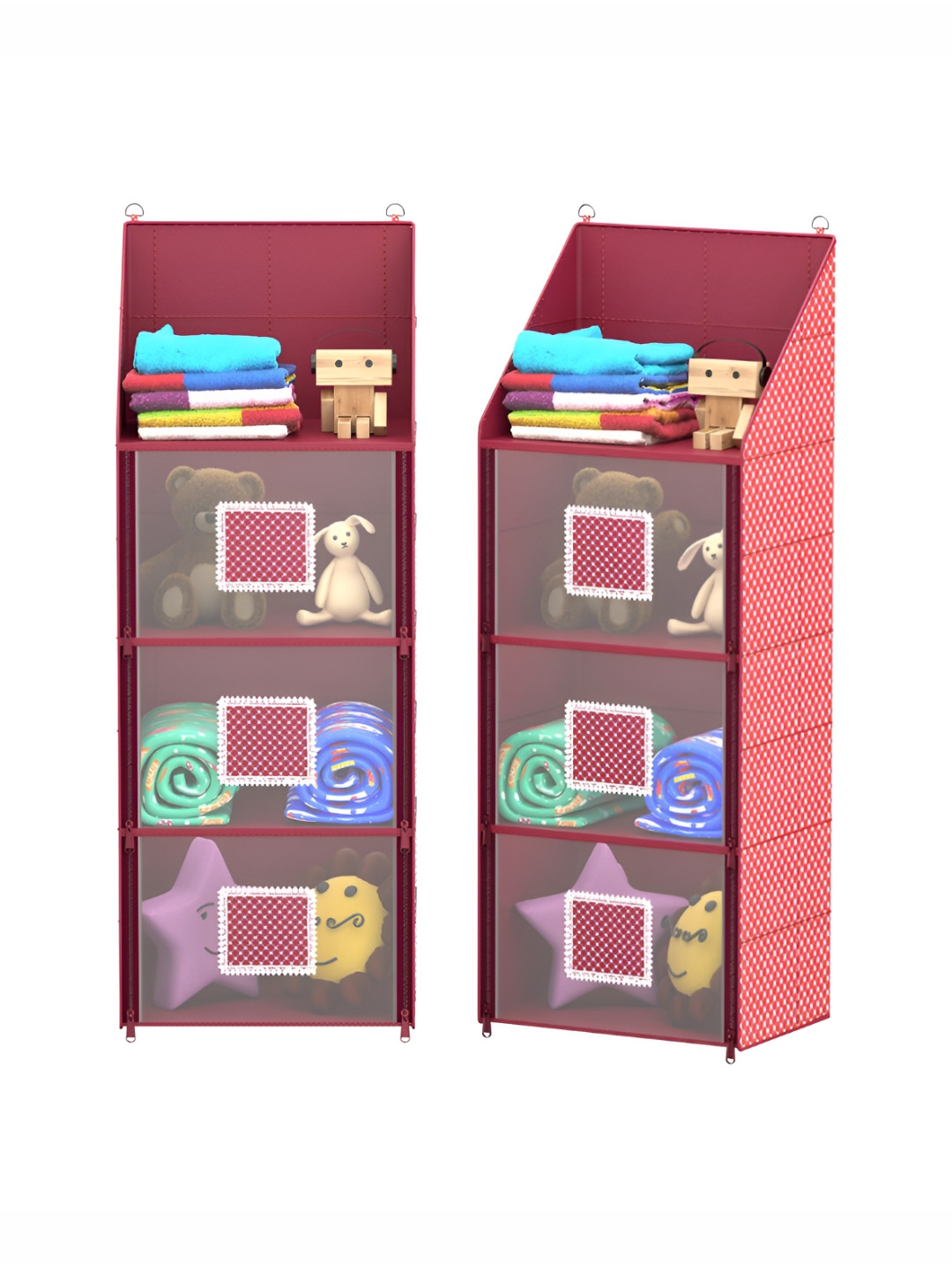 Aura Maroon & White 2 Pieces Hathkadi Folding 4 Compartments Hanging Almirah Organisers