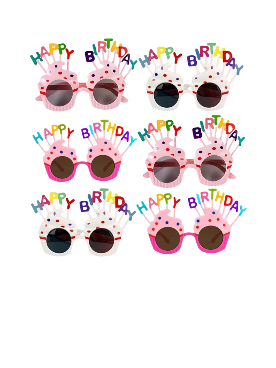 We3 Unisex Pack Of 6 Happy Round Birthday Sunglasses HBD goggles-random-PK6