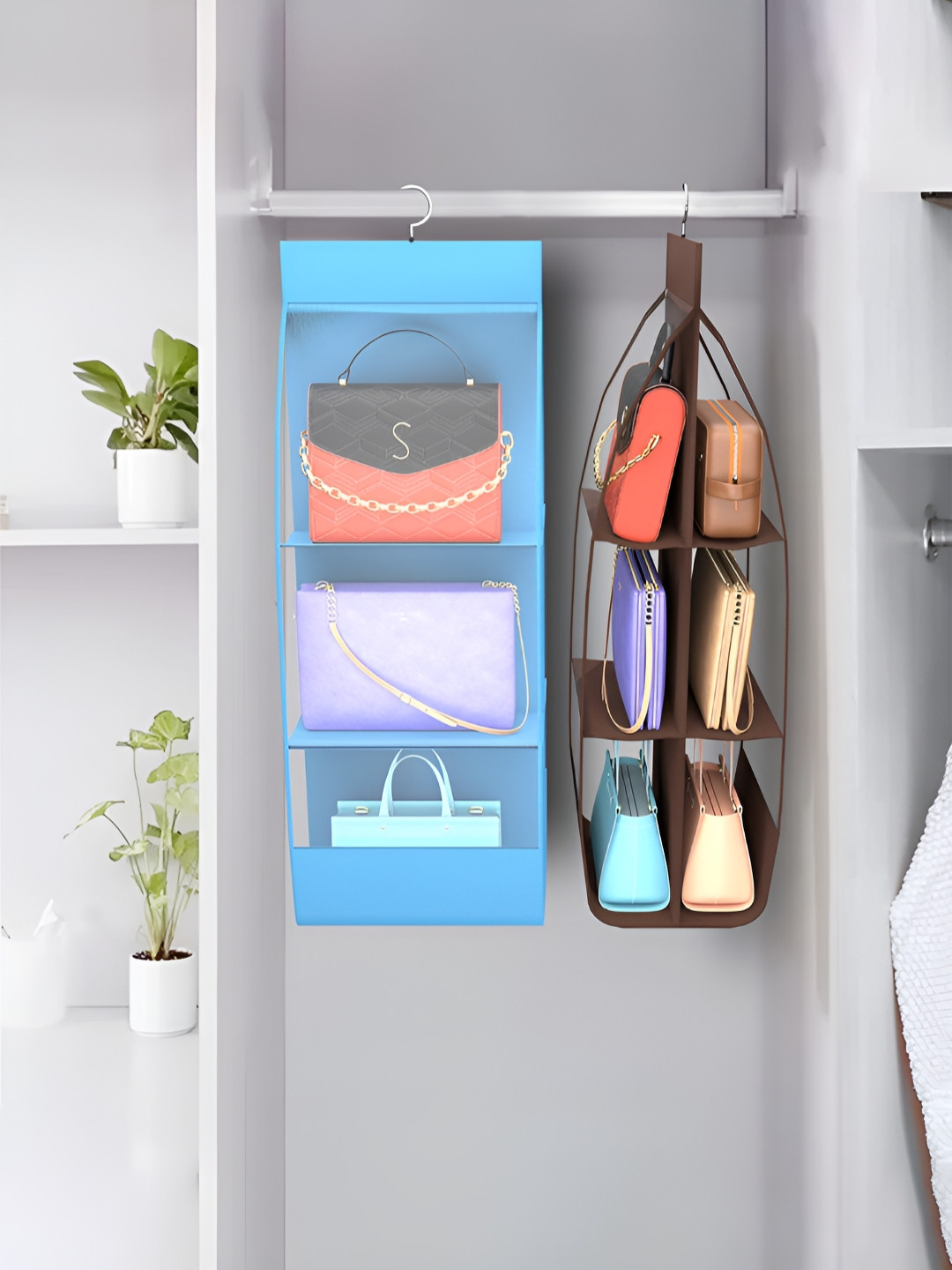 Aura Sky Blue And Brown 2 Pieces Handbag Organisers