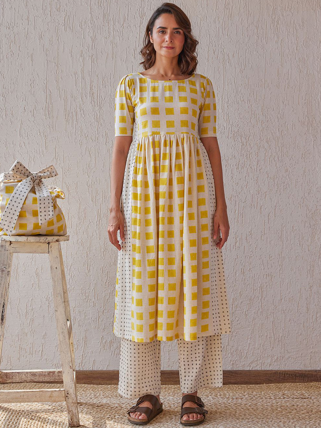 The Yellow Bow Canary Printed Round Neck Tunic With Trousers Co-Ords Set