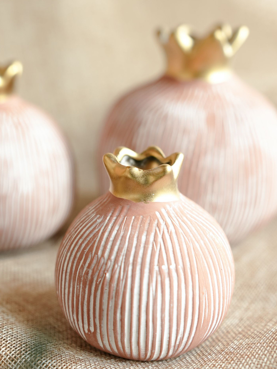 ArteCasa Red Striped Pomegranate-Shaped Large Vase