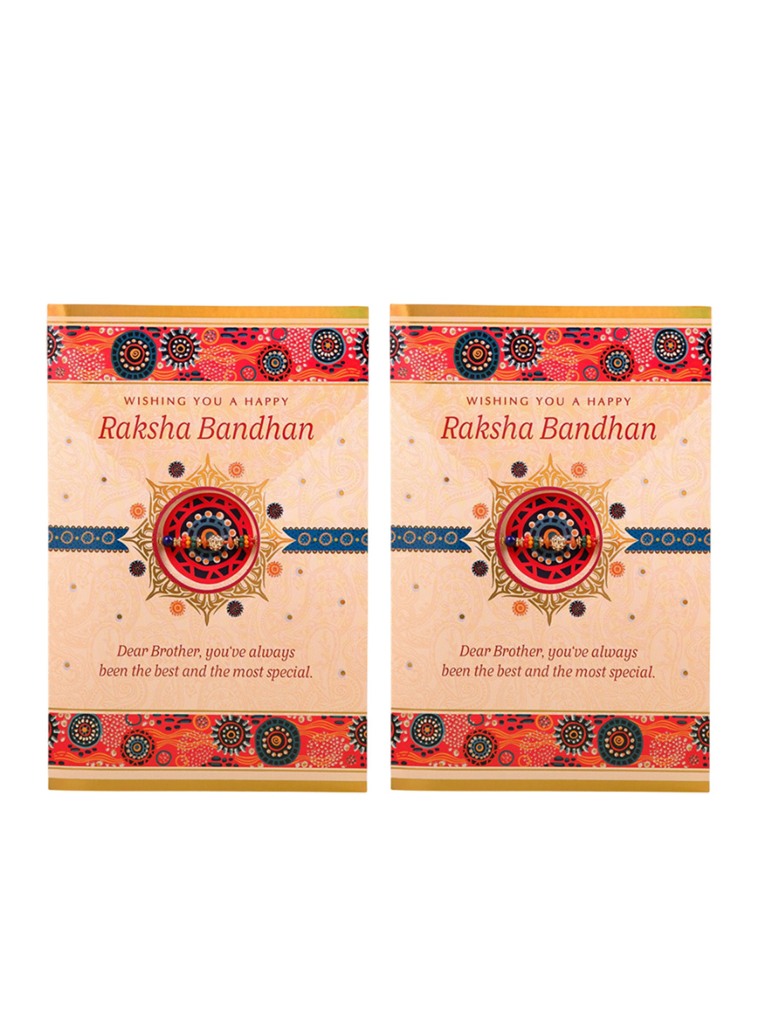 Archies Set of 2 Beaded Rakhi with Raksha Bandhan Greeting Cards