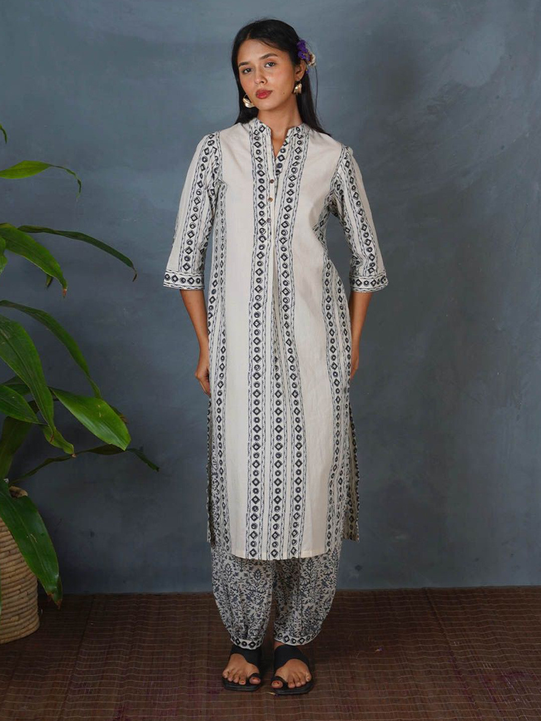 Chidiyaa Block Echo Dusk Geometric Printed Pure Cotton Straight Kurta