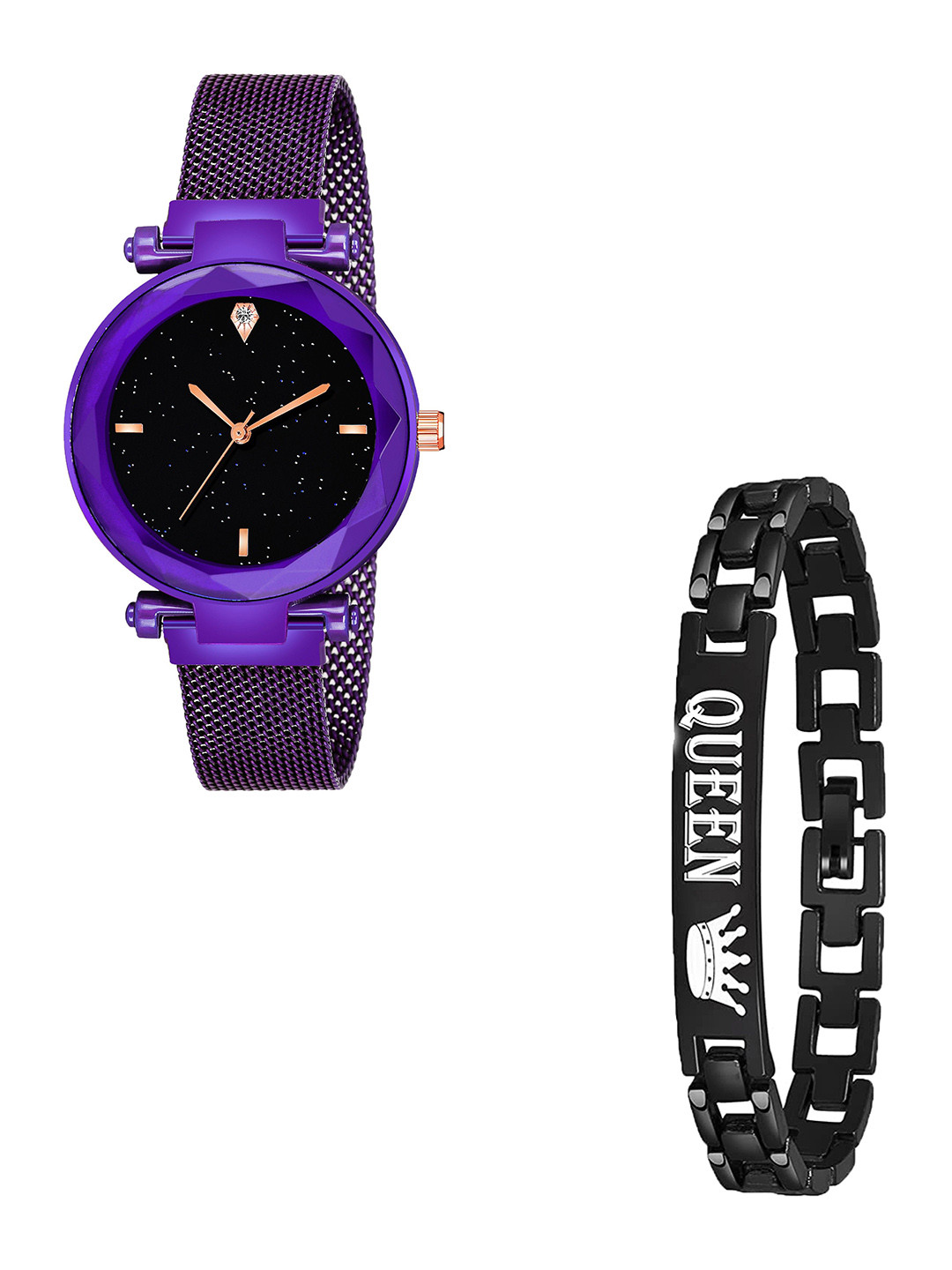 CSAMON Women Analogue Watch with Queen Print Bracelet Gift Set