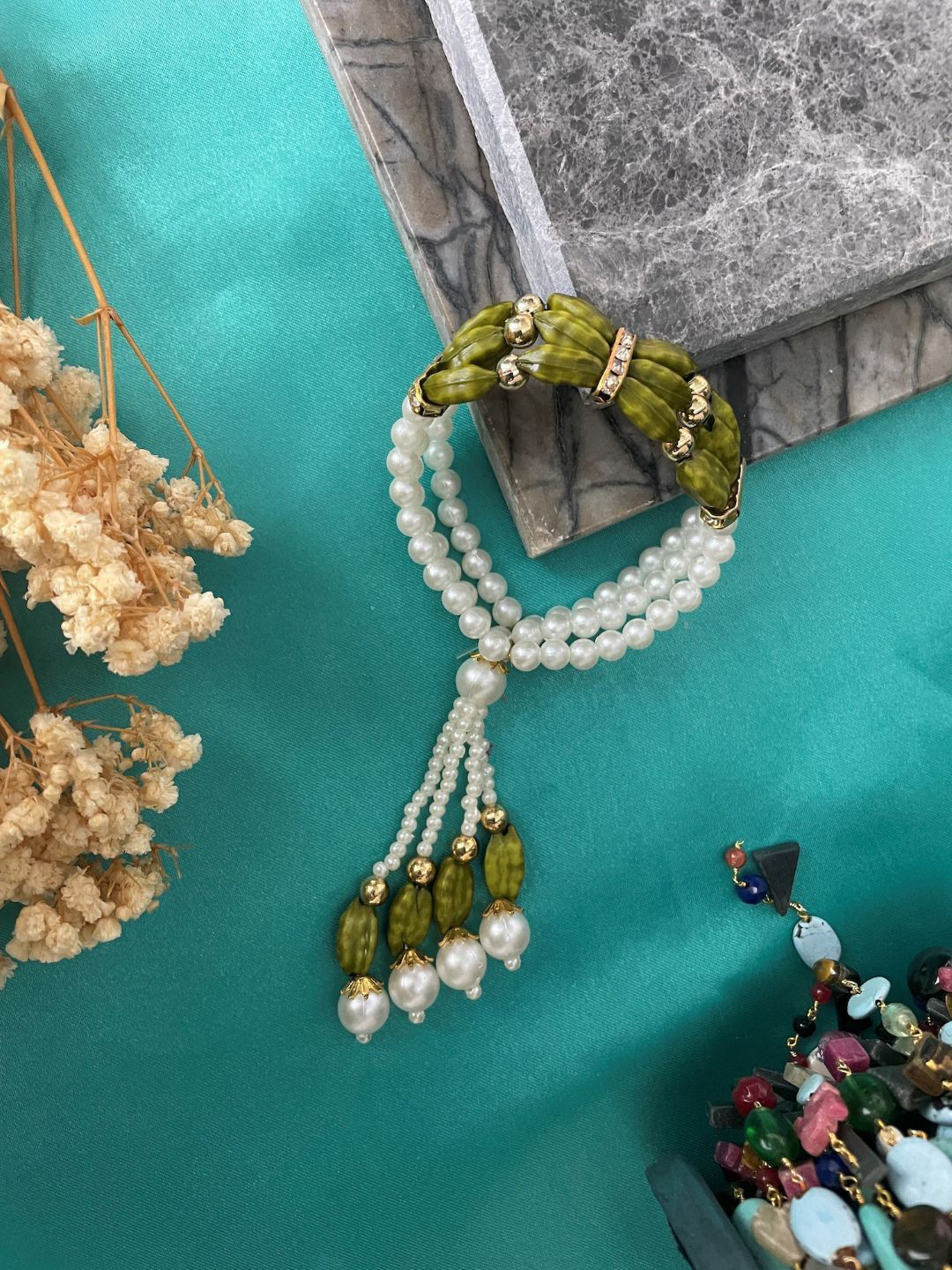 Digital Dress Room Pearls Beaded 3 Layer Tasselled Rakhi