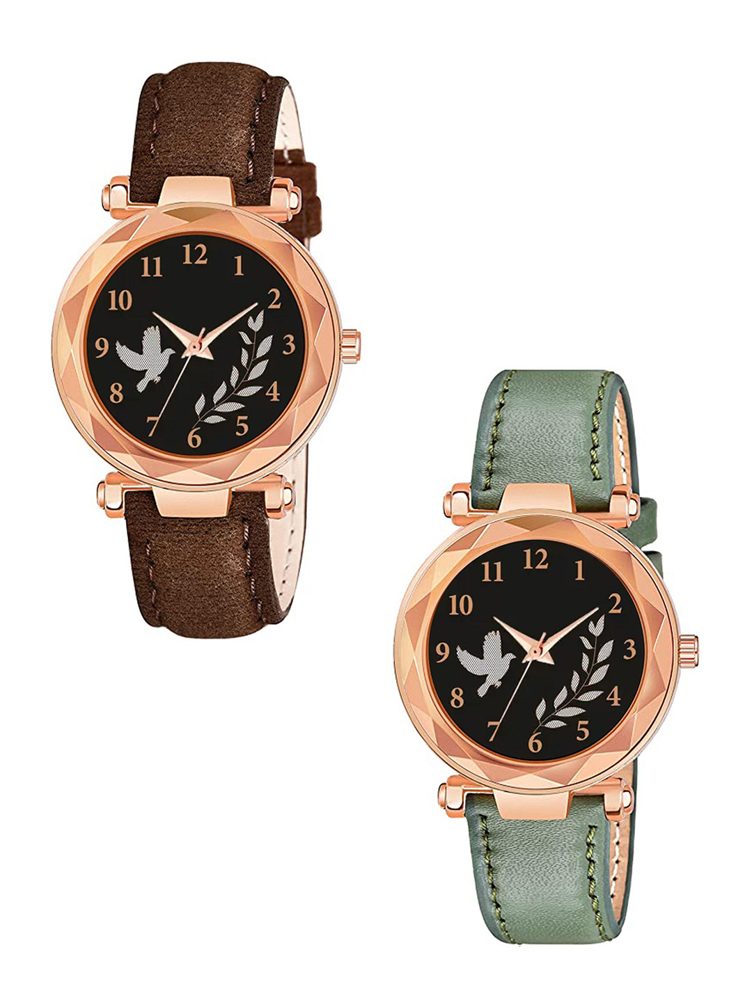 CSAMON Pack Of 2 Women Dial & Straps Analogue Watches GR379RG BIRD BRO Vel GRE L