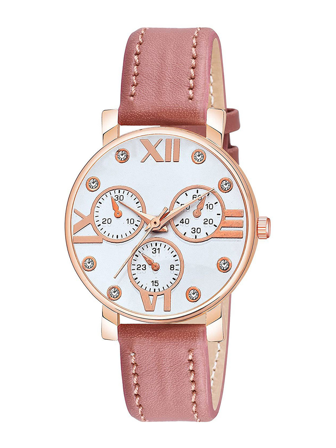 CSAMON Women Embellished Dial & Regular Straps Analogue Watch C36RG MINAWH Peach Leather