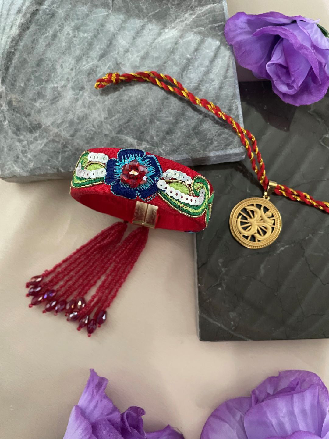 Digital Dress Room Artificial Beaded Om & Embroidery Bangle Bhaiya Bhabhi Rakhis