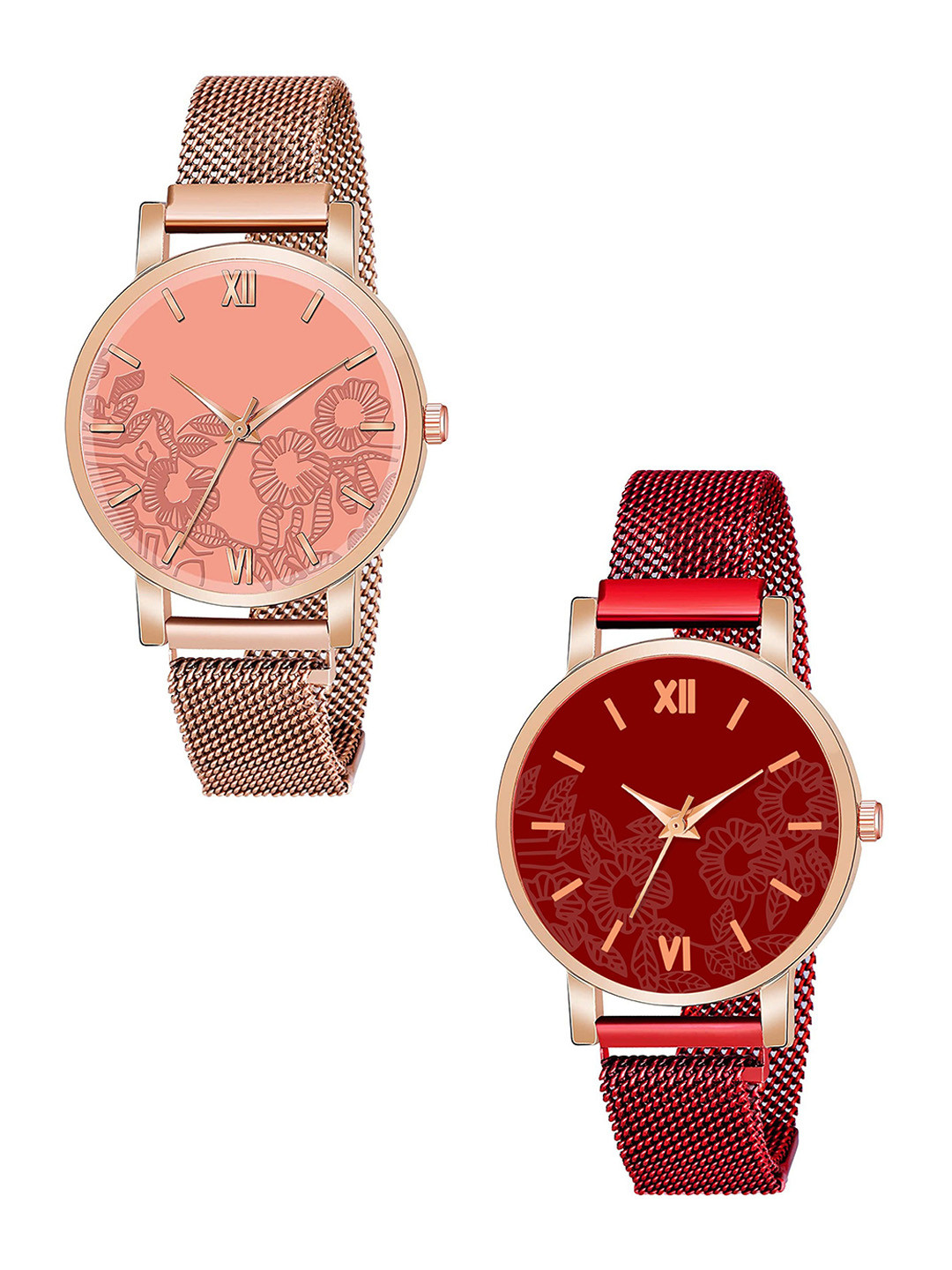 Gopal Shopcart Unisex Set Of 2 Regular Straps Analogue Watch C36RG ORG RED RG M R1