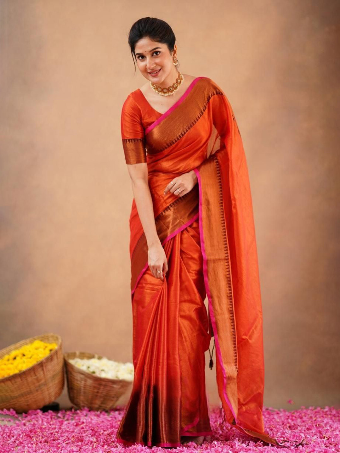 Ruuprekha Solid Body Zari Woven Border Tussar Saree With Unstitched Blouse
