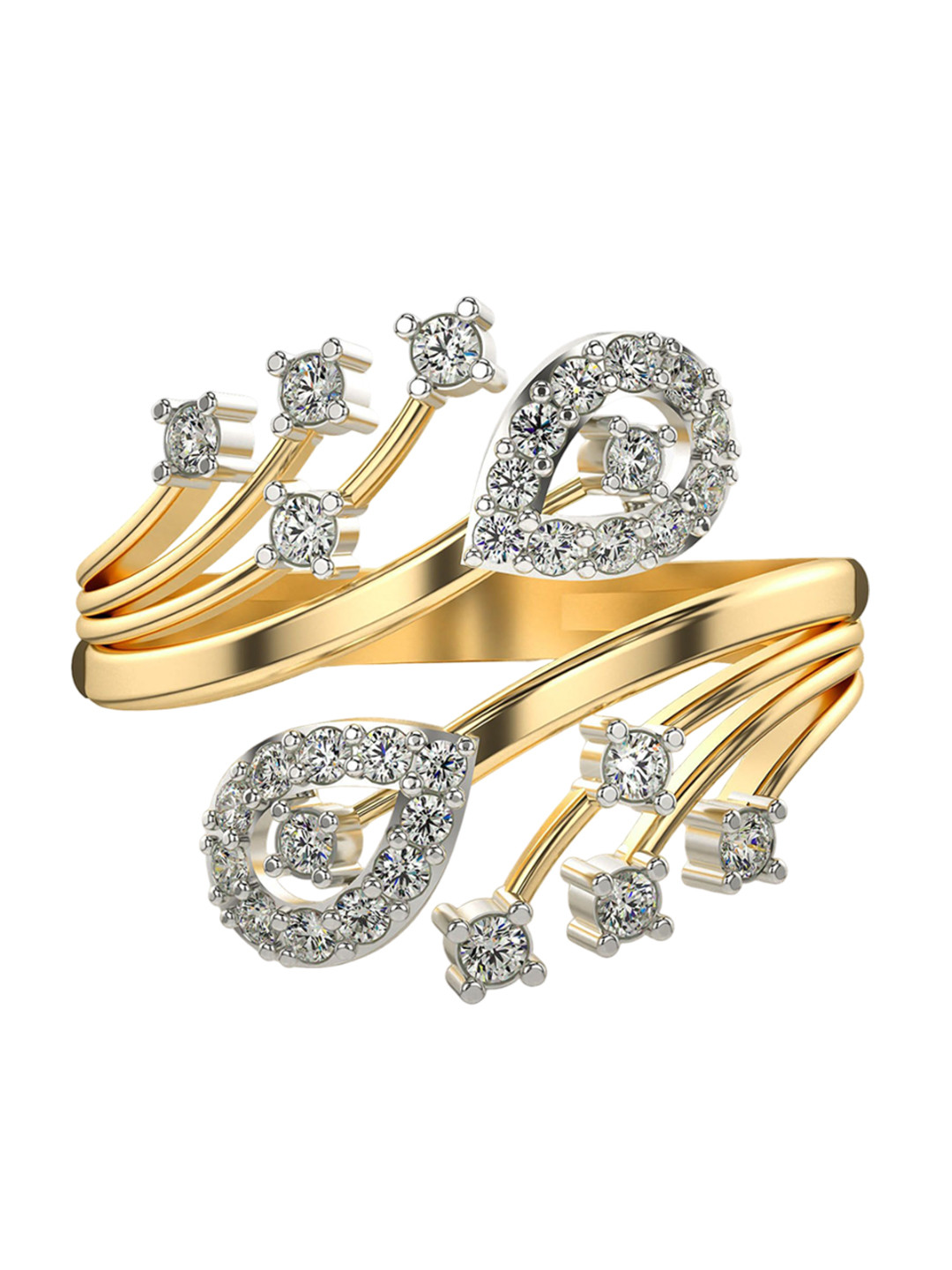 VALANOVA 925 Sterling Silver Gold 14 Kt Diamond Studded Ring 2.90 gms