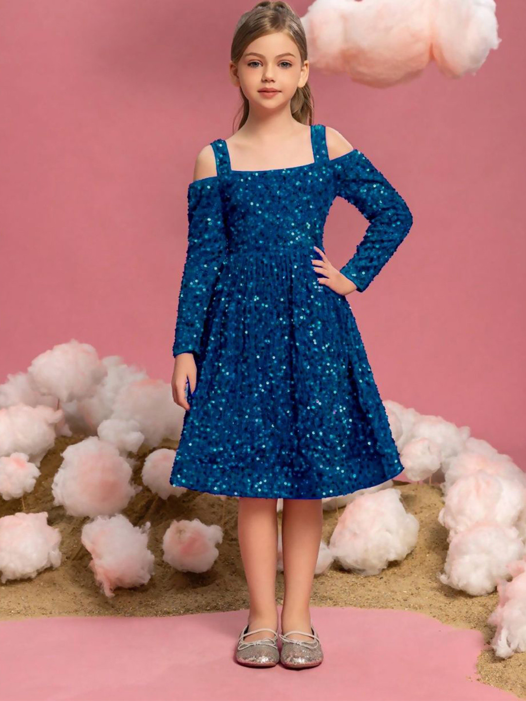 Vani Enterprise Girls Embellished Velvet Fit & Flare Dress