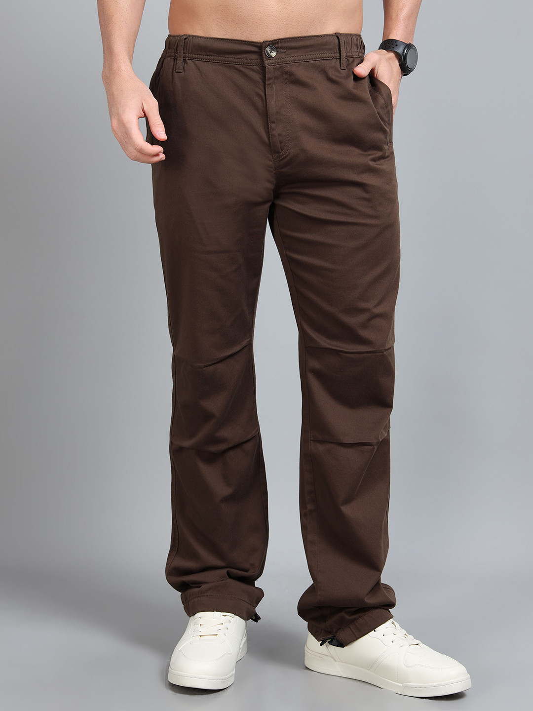 RIGS AND RAGS Men Relaxed Straight Leg Loose Fit Mid-Rise Stylish Joggers Trousers