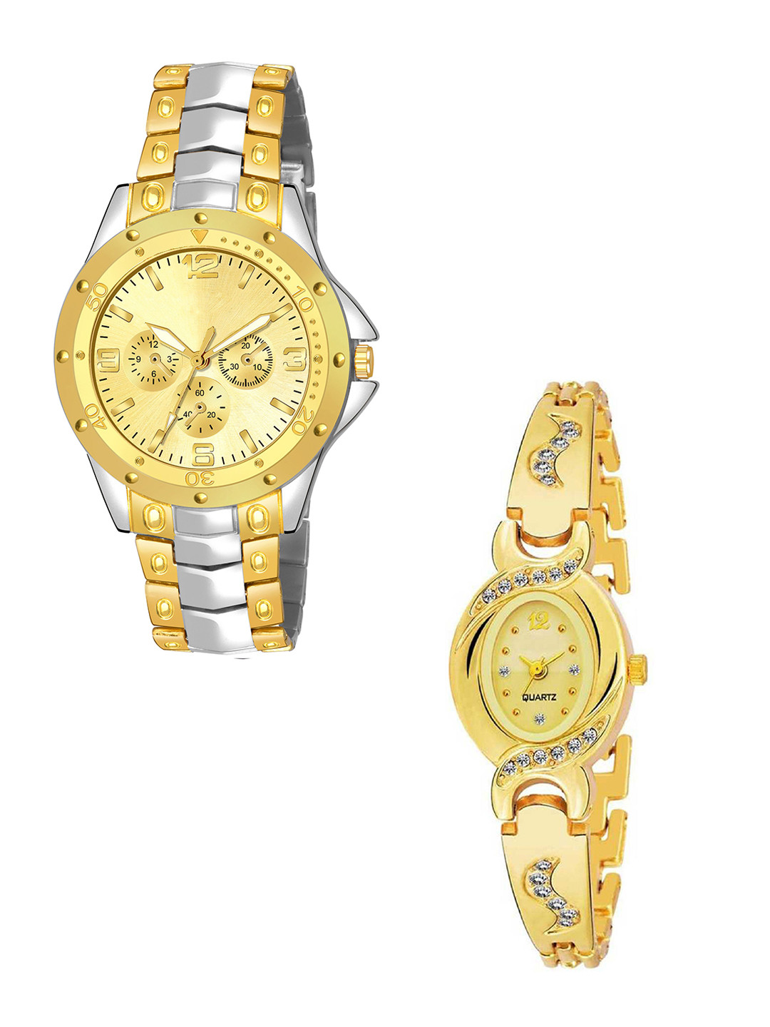Gopal Shopcart Unisex Pack of 2 Patterned Dial Analogue Watch Rosra Silver gold gold dial