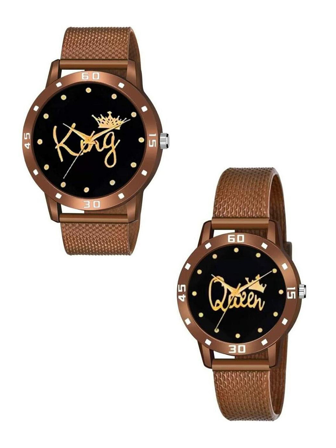 Gopal Shopcart Unisex Pack Of 2 Dial & Straps Analogue Watch BRO King Queen Aeviyo Case