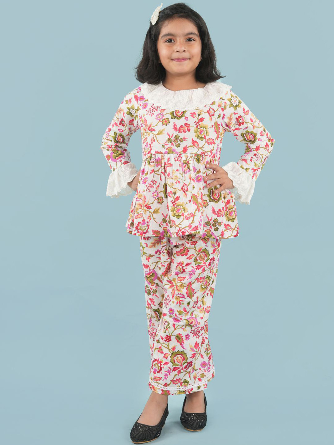 Nature Nook Kids Printed Pure Cotton Round Neck Top & Trousers Clothing Set