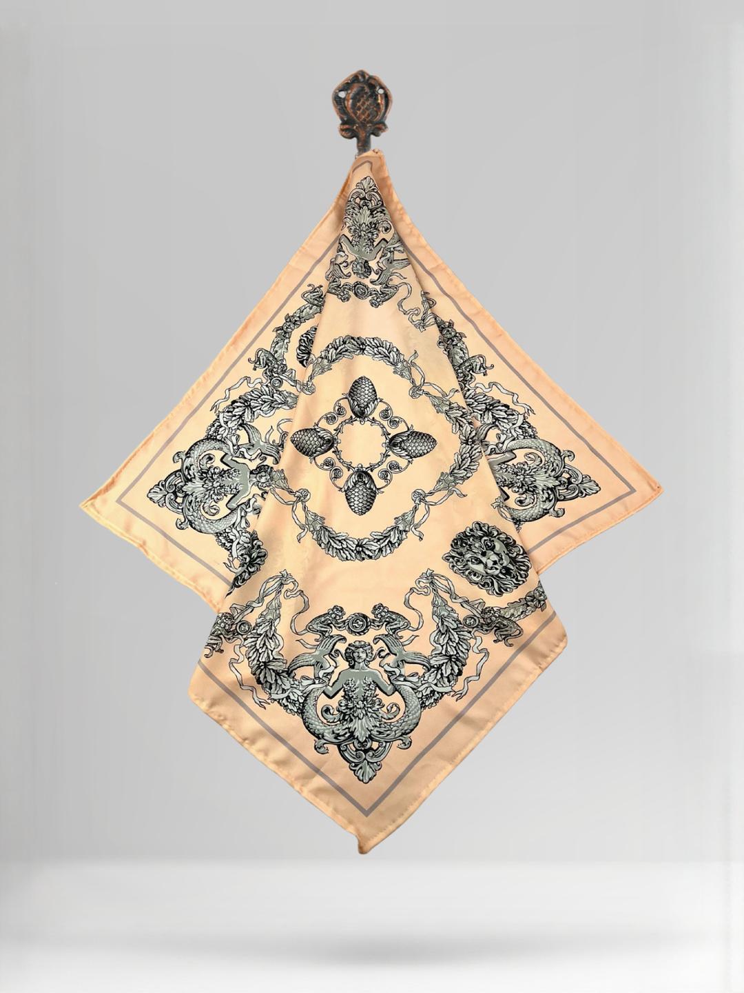 KLISHAA ART Beige Baroque Digital Print Silk Scarf