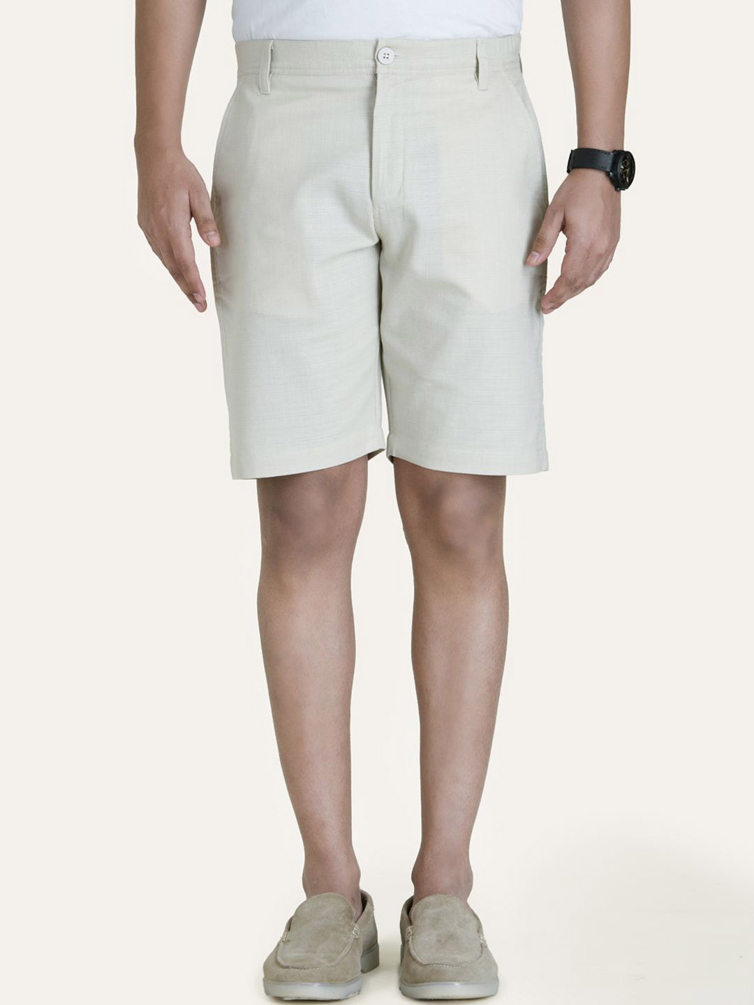 PERCH Men Solid Regular Fit Linen Shorts